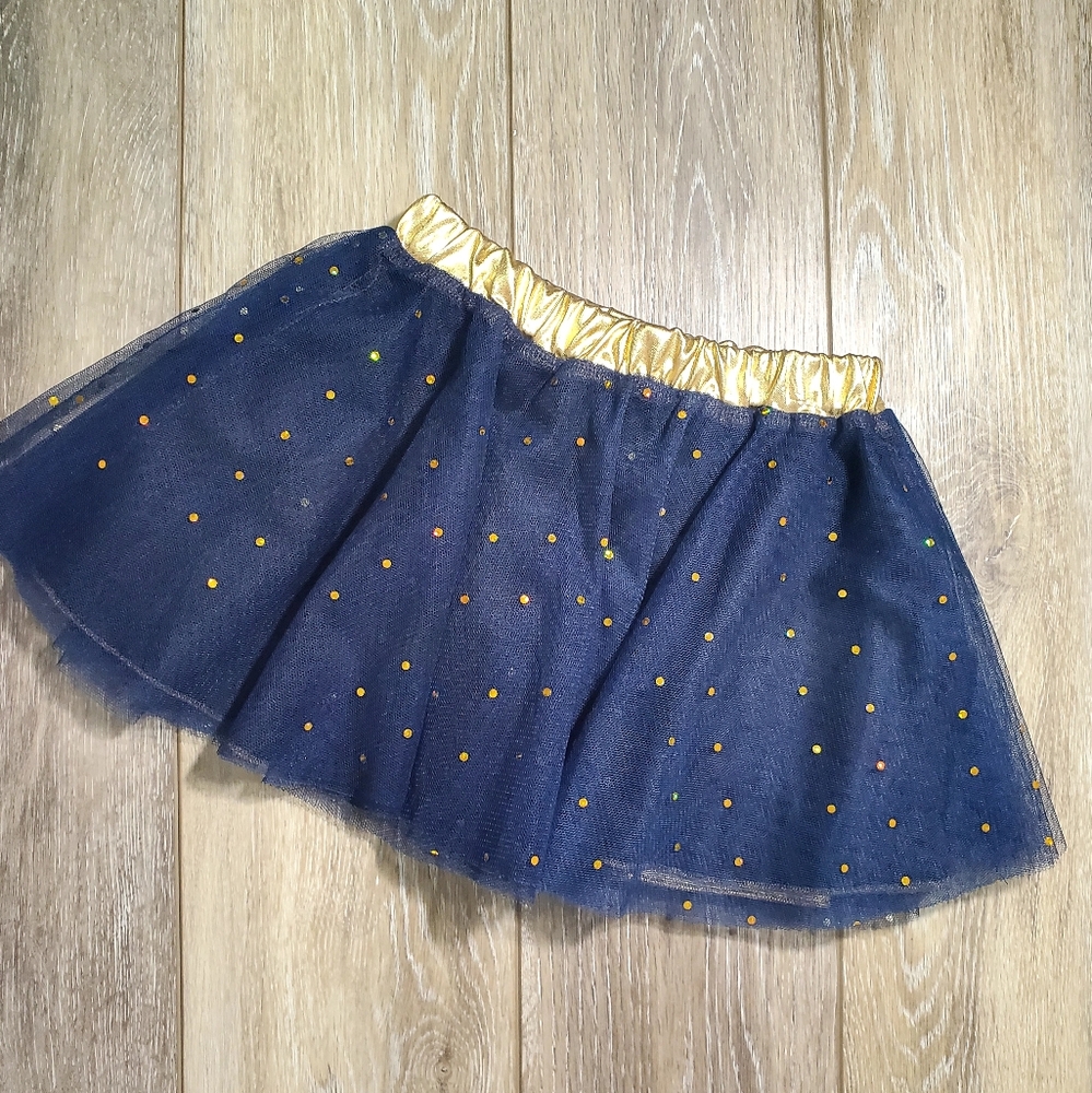 Navy Blue Tulle Skirt with Gold Polka Dots Size 4T